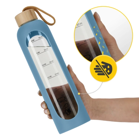 Skleněná láhev na vodu 1 L modrá