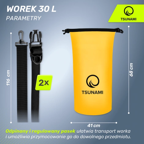 Nepromokavý vak 30 l TSUNAMI žlutý