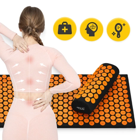 Velká akupresurní podložka s polštářem XL oranžová