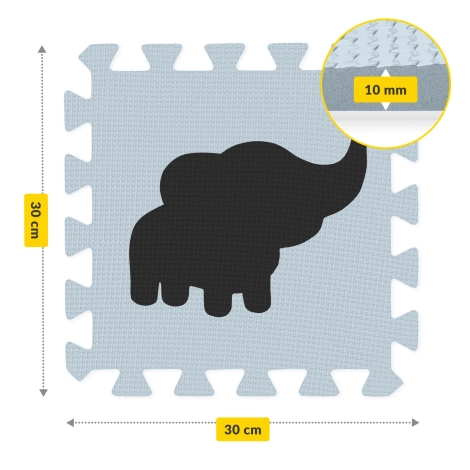 Sada pěnových puzzlí "Zvířata" 150x150 cm šedé-světle šedé