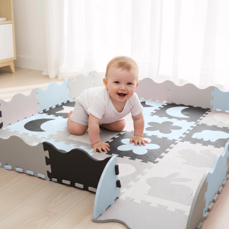 Sada pěnových puzzlí "Zvířata" 150x150 cm šedé-světle šedé