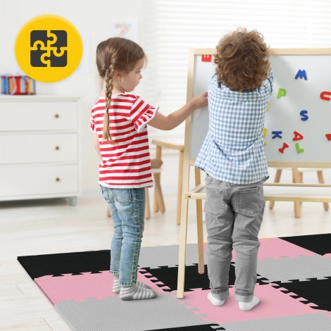 Hrací podložka pro děti puzzle 90 x 90 cm růžová