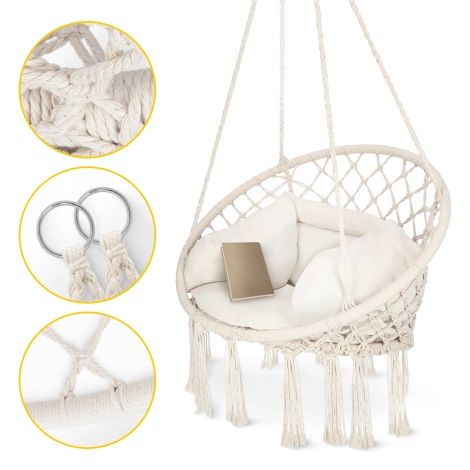 Závěsné křeslo BOHO s polštářem béžové