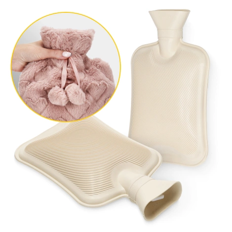 Gumový termofor v plyšovém obalu 2 L růžový