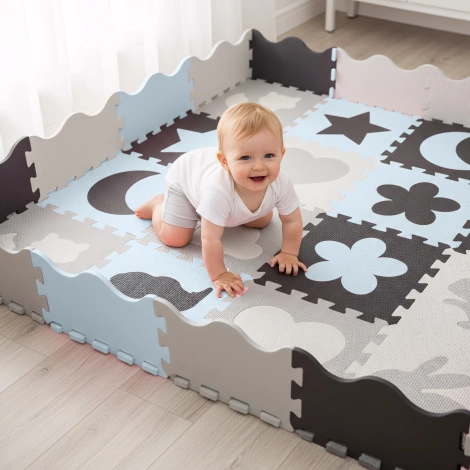 Sada pěnových puzzlí "Zvířata" 150x150 cm šedé-světle šedé