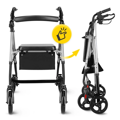 Čtyřkolové chodítko se sedátkem a taškou