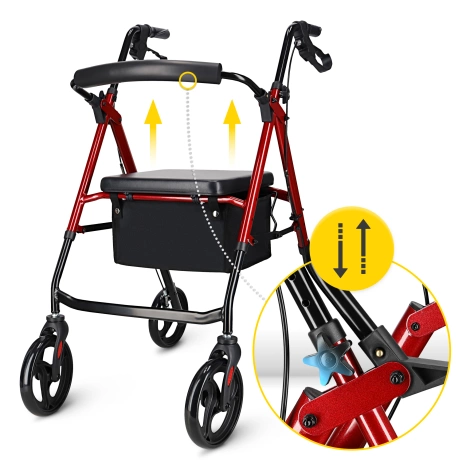 Čtyřkolové chodítko se sedátkem a taškou