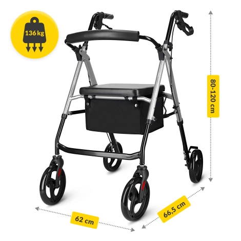 Čtyřkolové chodítko se sedátkem a taškou