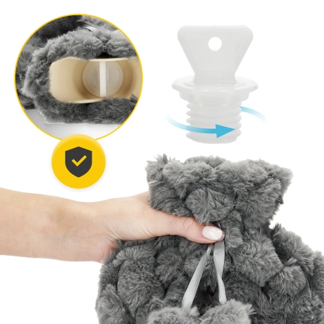 Gumový termofor v plyšovém obalu 2 L šedý