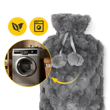 Gumový termofor v plyšovém obalu 2 L šedý