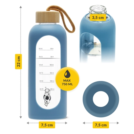 Skleněná láhev na vodu 750 ml modrá