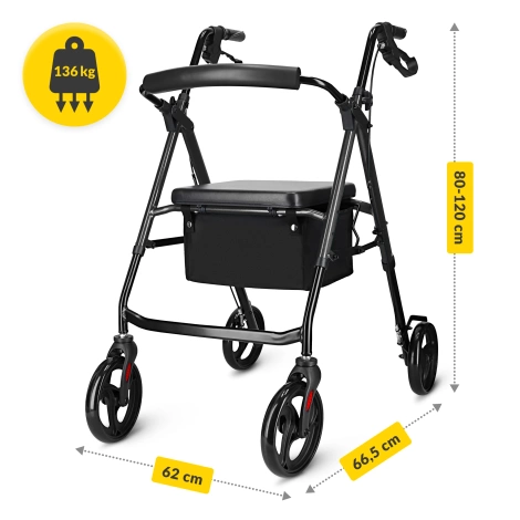 Čtyřkolové chodítko se sedátkem a taškou