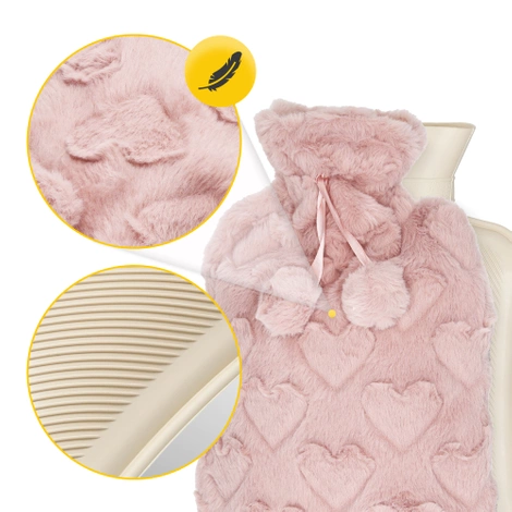 Gumový termofor v plyšovém obalu 2 L růžový