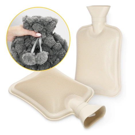 Gumový termofor v plyšovém obalu 2 L šedý