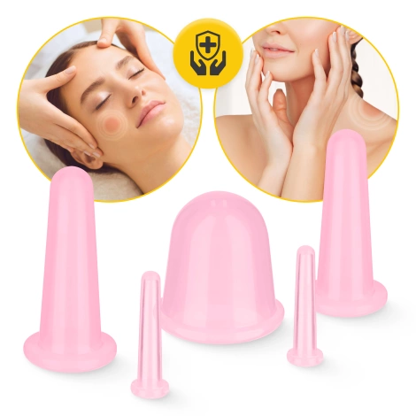 Silikonové masážní baňky FACE+ 5 ks. růžové