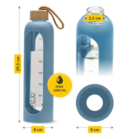 Skleněná láhev na vodu 1 L modrá