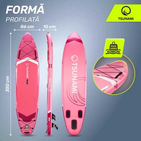 Nafukovací paddleboard SUP TSUNAMI 350cm T15 růžový