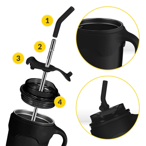 Termohrnek s brčkem 650 ml černý