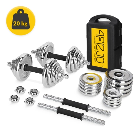 Ocelové činky v kufru – sada 20 kg