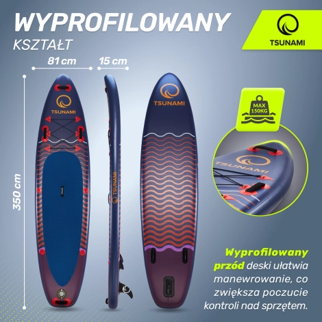 Nafukovací paddleboard SUP TSUNAMI 350cm T05 tmavě modrý