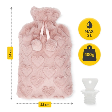 Gumový termofor v plyšovém obalu 2 L růžový
