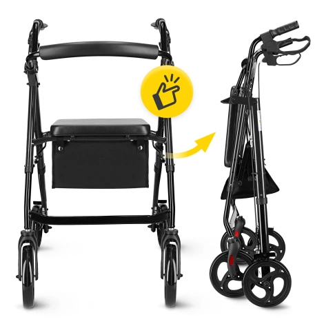 Čtyřkolové chodítko se sedátkem a taškou