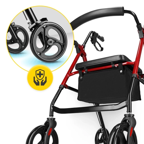 Čtyřkolové chodítko se sedátkem a taškou