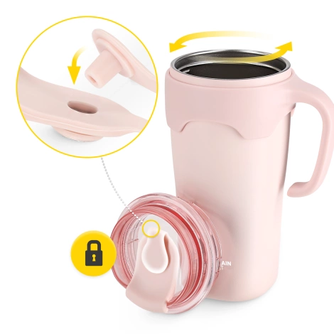 Termohrnek s uchem a brčkem 650 ml růžový