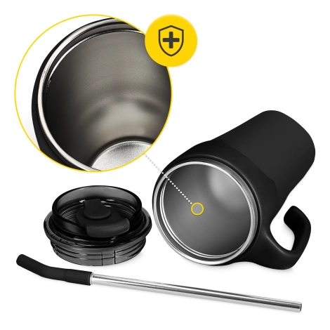 Termohrnek s brčkem 650 ml černý