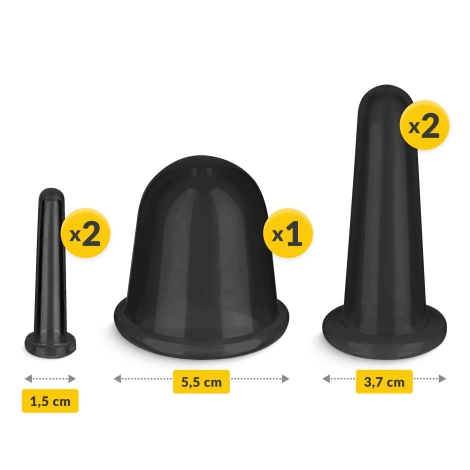 Silikonové masážní baňky FACE+ 5 ks. černé