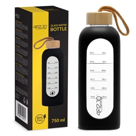 Skleněná láhev na vodu 750 ml černá