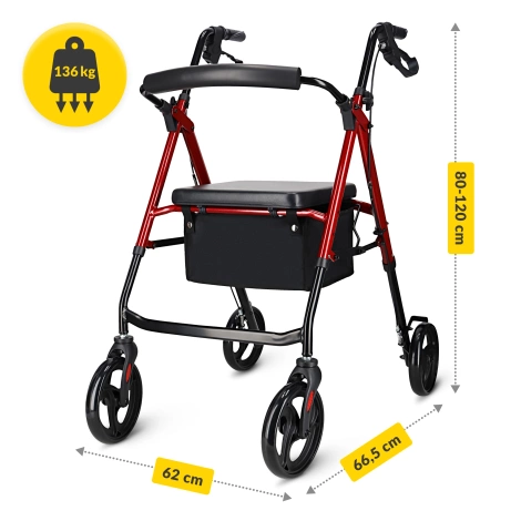 Čtyřkolové chodítko se sedátkem a taškou