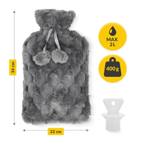 Gumový termofor v plyšovém obalu 2 L šedý