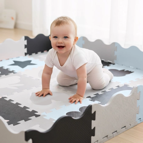 Sada pěnových puzzlí "Zvířata" 150x150 cm šedé-světle šedé