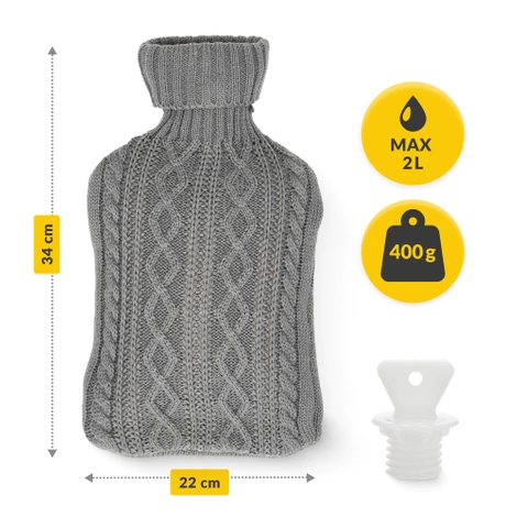 Gumový termofor v obalu 2 L tmavě šedý