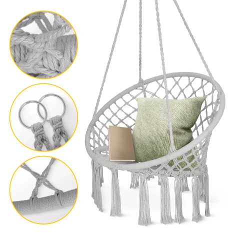 Závěsné křeslo BOHO s polštářem šedé