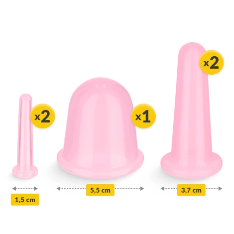 Silikonové masážní baňky FACE+ 5 ks. růžové