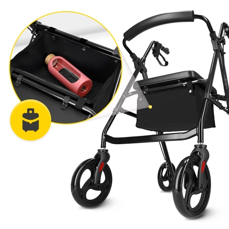 Čtyřkolové chodítko se sedátkem a taškou