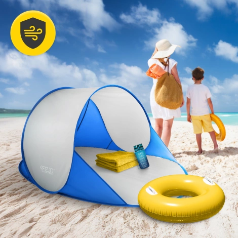 Skládací plážový stan modro-šedý