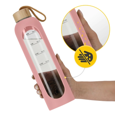 Skleněná láhev na vodu 1 L růžová