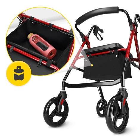 Čtyřkolové chodítko se sedátkem a taškou