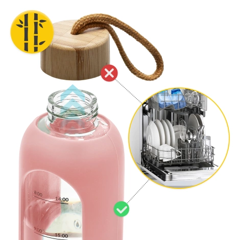 Skleněná láhev na vodu 750 ml růžová