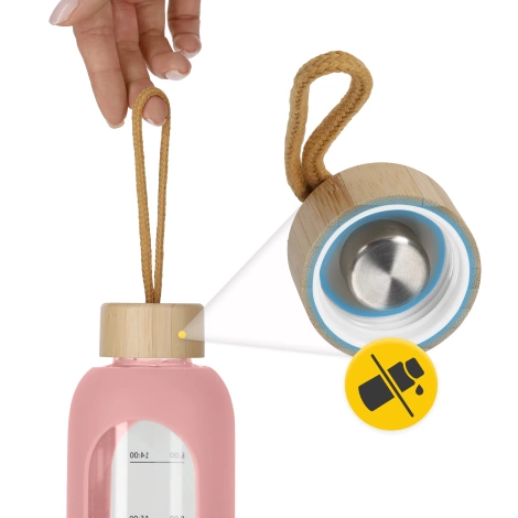 Skleněná láhev na vodu 750 ml růžová