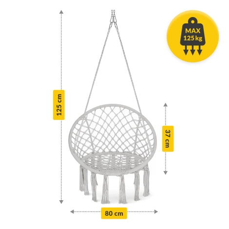 Závěsné křeslo BOHO s polštářem šedé