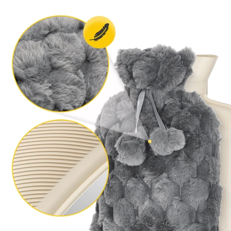 Gumový termofor v plyšovém obalu 2 L šedý