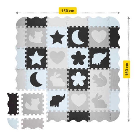 Sada pěnových puzzlí "Zvířata" 150x150 cm šedé-světle šedé