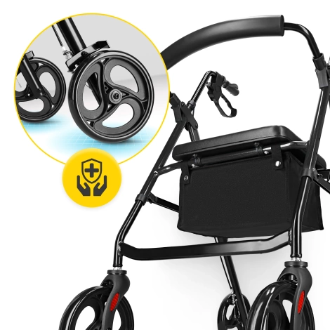 Čtyřkolové chodítko se sedátkem a taškou