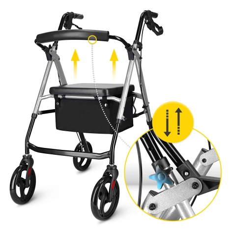 Čtyřkolové chodítko se sedátkem a taškou