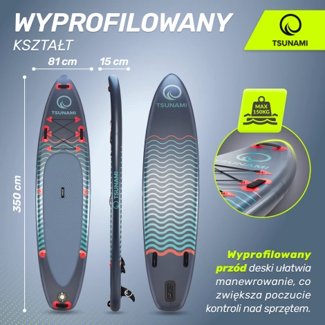 Nafukovací paddleboard SUP TSUNAMI 350 cm T03 tmavě modrý