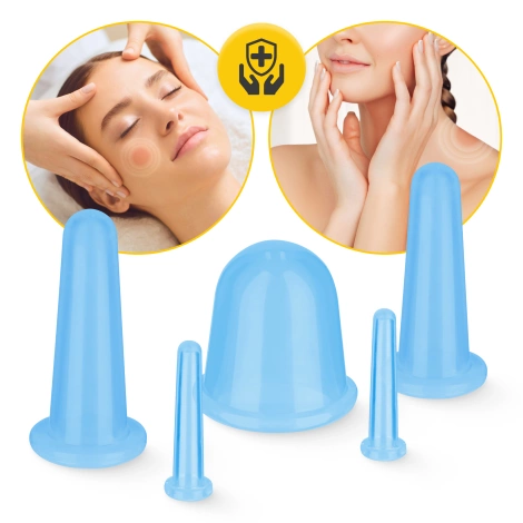 Silikonové masážní baňky FACE+ 5 ks. modré